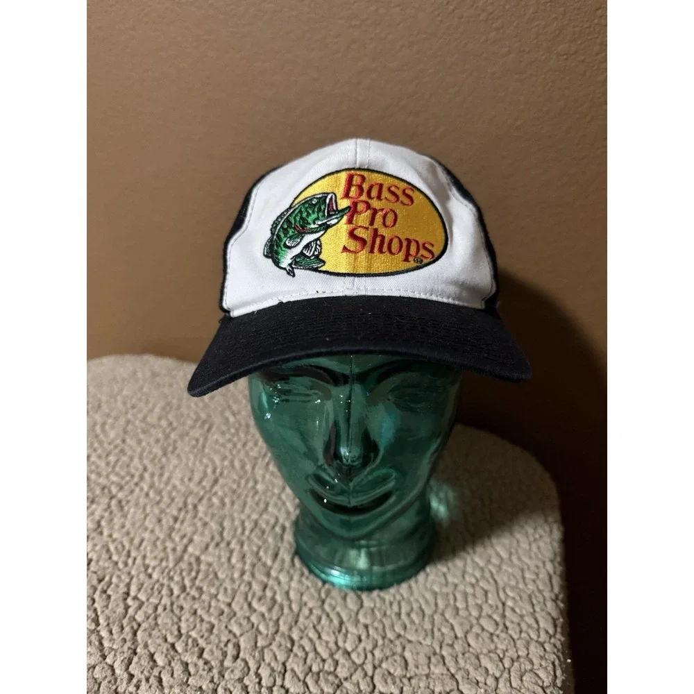 Bass Pro Shops Hat Cap Snap Back Mens One Size Black Mesh Trucker Fishing Logo